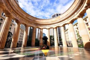 Anzac Square, a Brown round concrete building in Australia