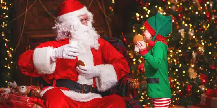 Santa and A Kid Drinking Milk and Eating Cookies, Aussie Snacks for Santa